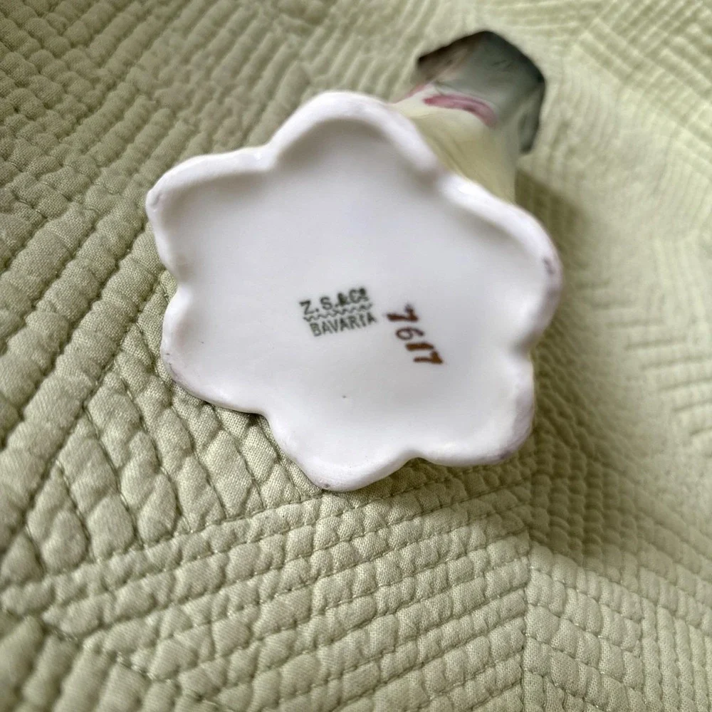 Antique N.S. &Co Bavaria Hat Pin Holder Pink Roses German Porcelain Victorian 5